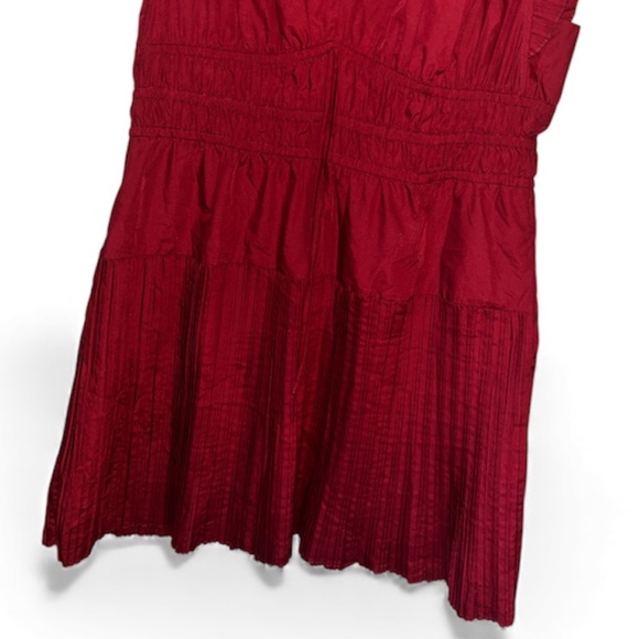 Avara Women Burgundy Gathered Pleated Mini Swing Dress w/ Flutter Sleeves Sz-XL - Picture 3 of 6